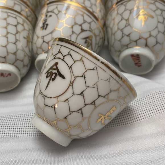 Antique Chinese jiang xi Porcelain Tea Cup Set of 10 " Long Life & Prosperity" - Picture 2 of 16